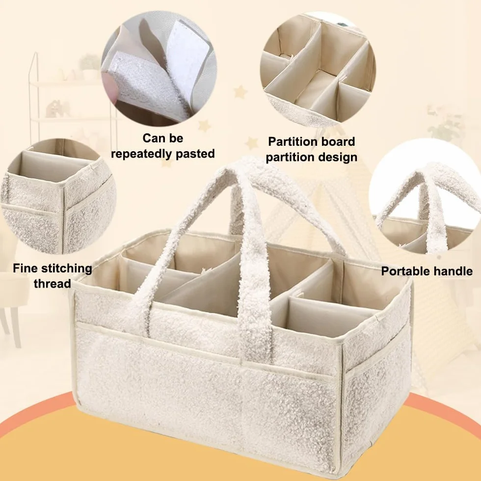 Organizer Pannolini, Portatile Organizer Fasciatoio per Neonati, Feltro Borsa per Pannolini per Bambini con Maniglia, Grande Organizzatore Fasciatoio Neonato per i Viaggi (Bianco) (Bianco)