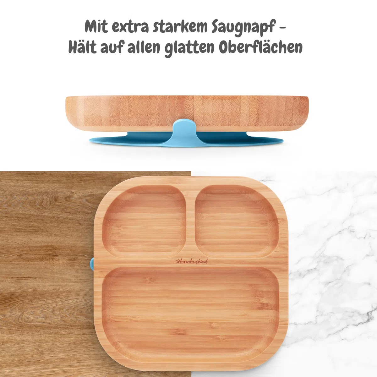 SkyblueI - Piatto per bambini con ventosa, con ricette Ebook I piatto antiscivolo in bambù con cucchiaio, set di stoviglie per bambini per imparare a mangiare, senza plastica nociva