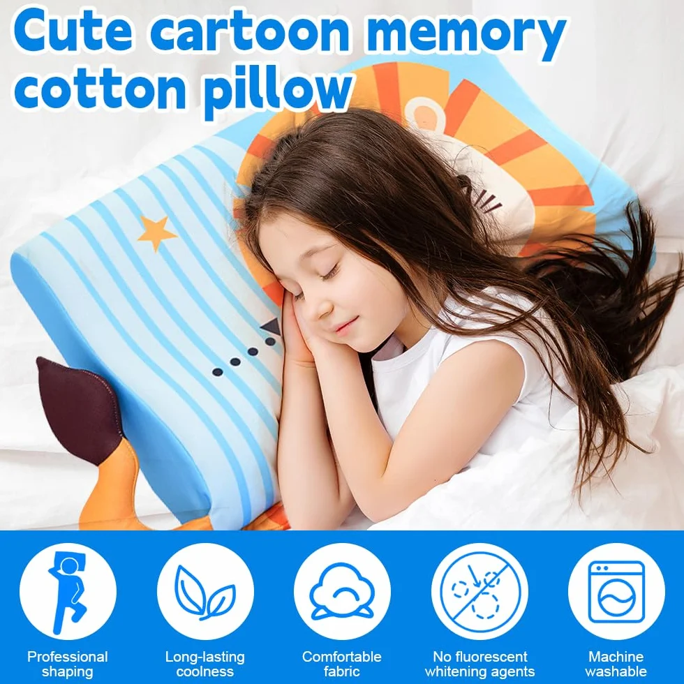 Cuscino Memory Foam Bambini, Cuscino Schlummerkids, Cuscino per Bambini con Federa, Ergonomico, Lavabile a Partire, Con Animali Kawaii, per Bambino a Partire dai 3 Anni in su (Leone)