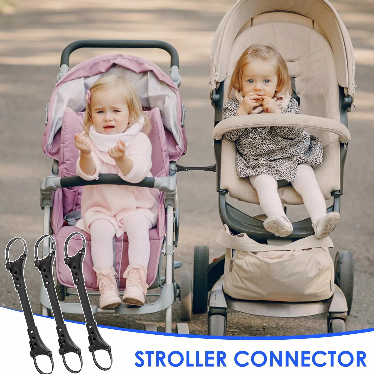 Set di Collegamento per Passeggino, 3 Pezzi Passeggino Connettore di Sicurezza, Doppia Passeggino Connettori Adatto per la Maggior Parte dei Passeggini