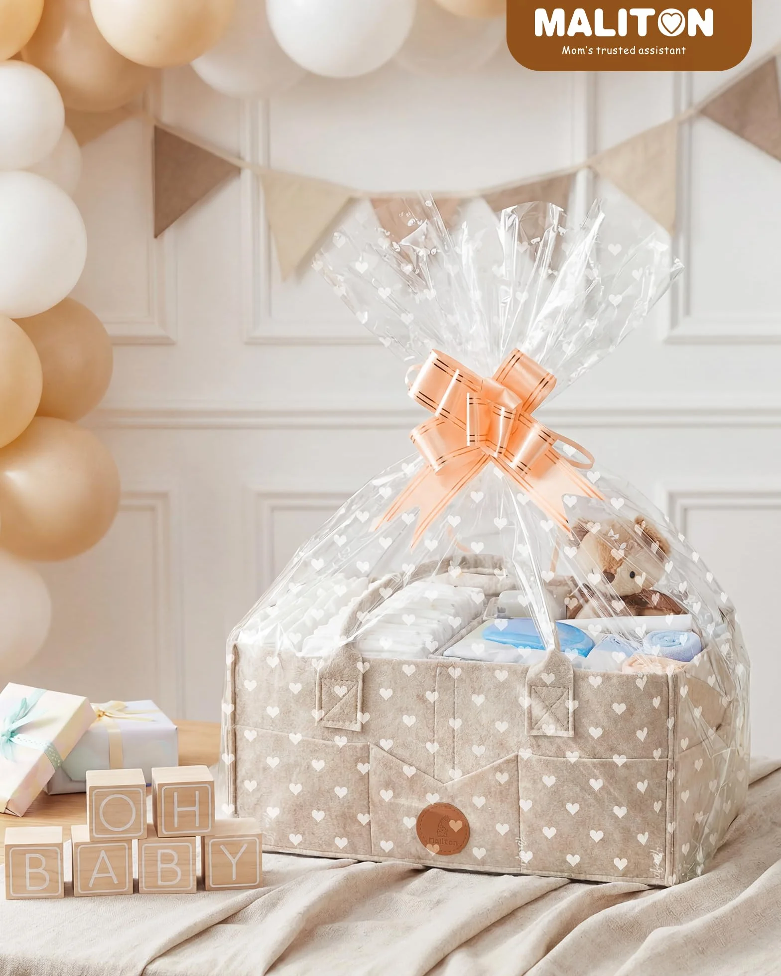 Maliton Organizer Fasciatoio per Neonati, Cestino Porta Pannolini, con Scomparti Rimovibili, Borsa per Pannolini come baby shower, Cachi