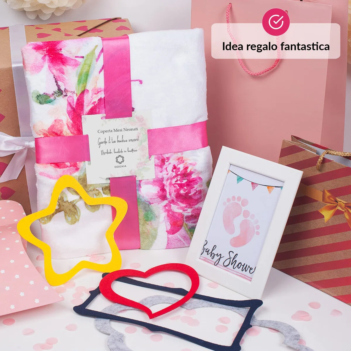 Coperta Mesi Neonato In Italiano | Tappeto Per Maschio O Femmina, Unisex | Tema Fiori E Foglie | Regalo Baby Shower Personalizzato Per Neomamme | Incluse Cornici