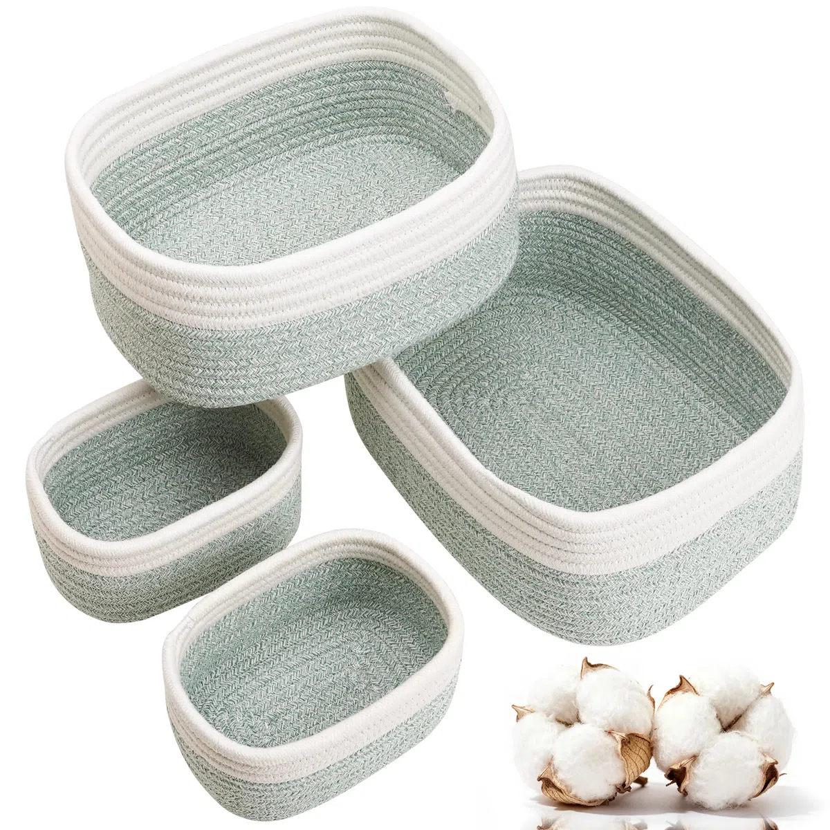 Withosent Set di 4 Cestini Portaoggetti Intrecciato in Corda di Cotone, Cesto Porta Giochi Bambino Bagno, Impilabile Organizer Fasciatoio, Decorazione Cestini Stoccaggio per Cameretta Salotto Ufficio