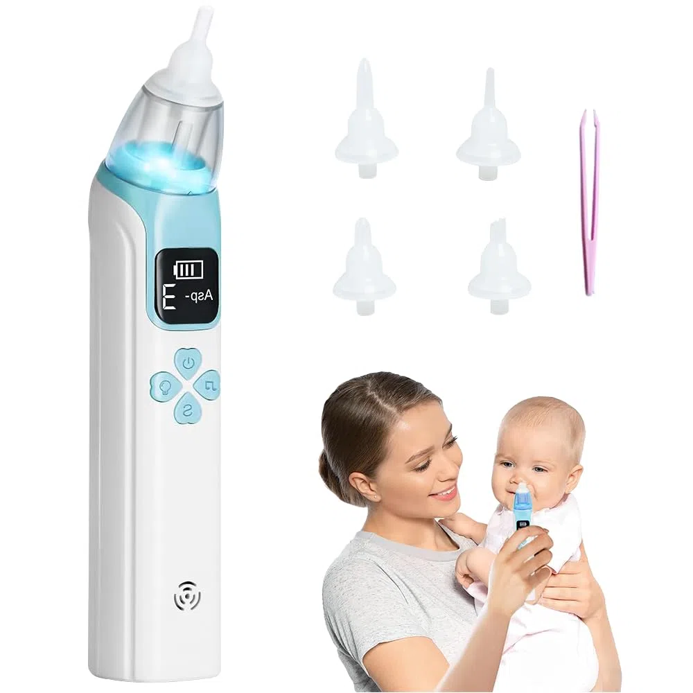Aspiratore nasale elettrico per neonati, con musica, aspiratore nasale con LED, pulitore naso con 4 punte in silicone, 1 pinzetta