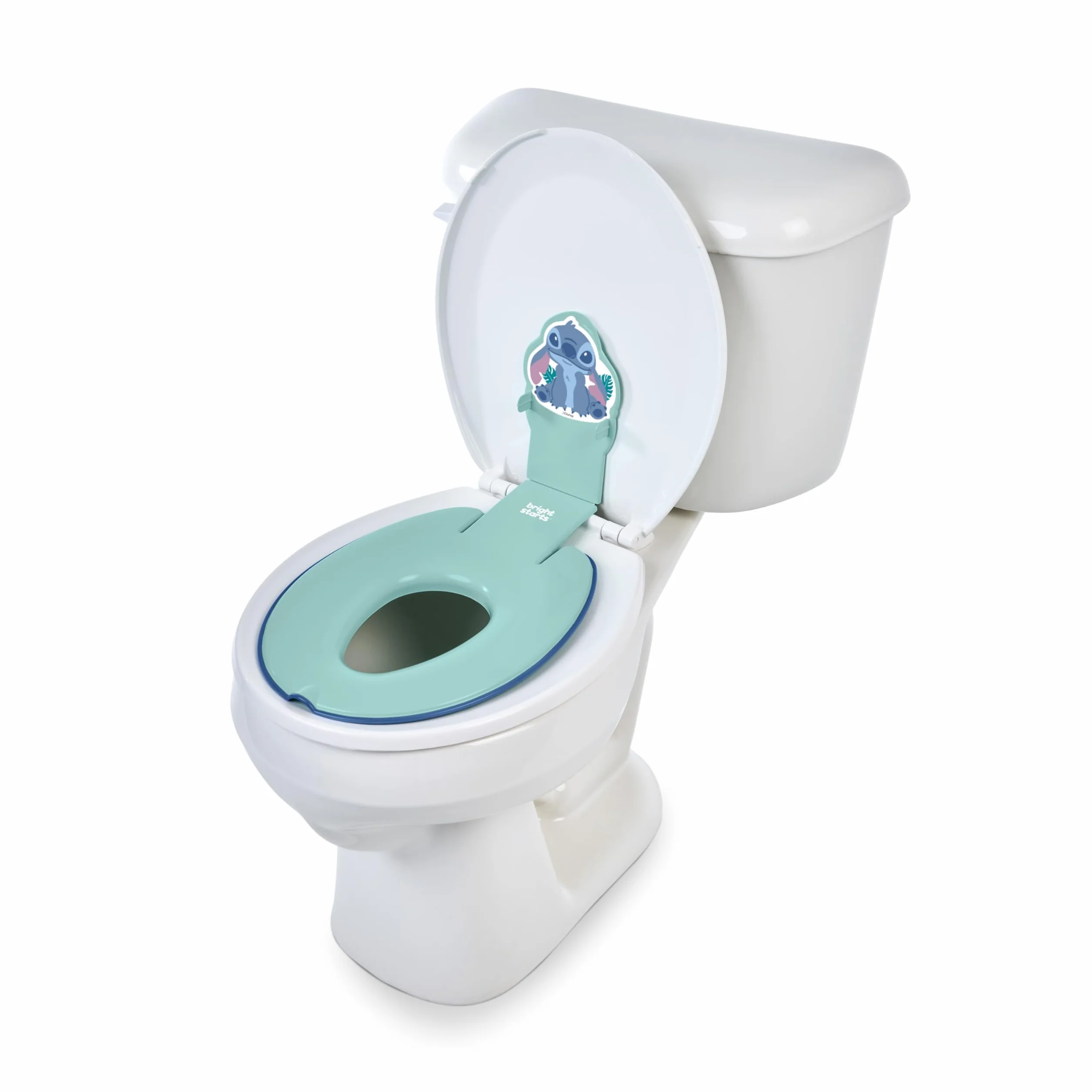Bright Starts, Disney Baby Stitch Flip & Sit Riduttore WC Bambini, Sedile WC Sicuro con Maniglie Antiscivolo, Facile da Montare, Da 18 Mesi, Blu