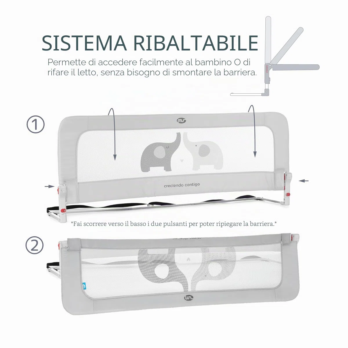 ms BabyWorld - Sponda per letto Baby Nest da 150 cm - Sponda di sicurezza pieghevole con 2 altezze regolabili, protezione anticaduta per lettino per bambini piccoli o adolescenti