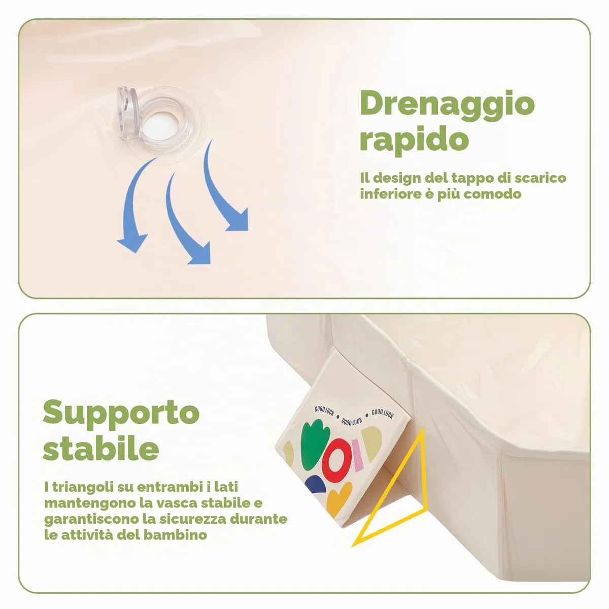 Vasca da bagno pieghevole con 5 palline, 2 anatre, vasca da bagno integrata per bambini con vite di scarico, vasca da doccia portatile, navicella integrata per bambini da 0 a 8 anni