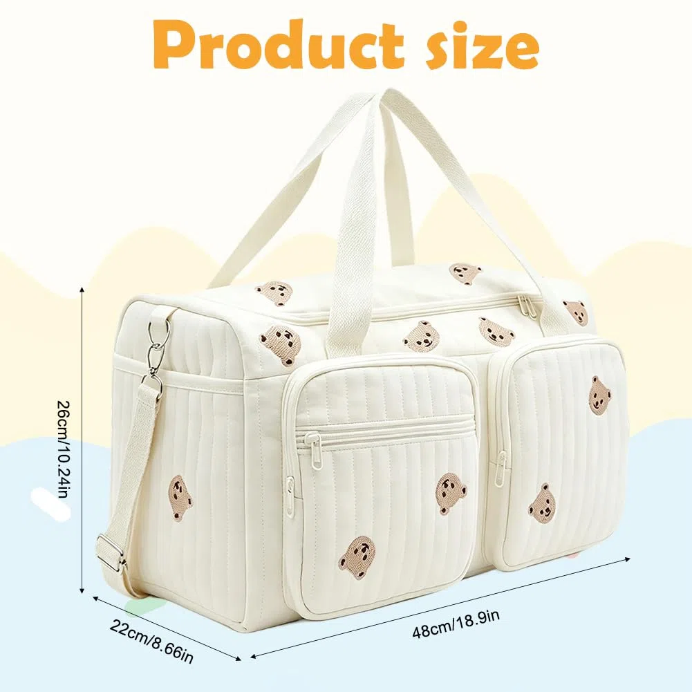 Borsa fasciatoio versatile per mamme, bambino e maternità, borsa fasciatoio, passeggino per mamme, cerniera con ricamo, orso, stampato, per nascita in ospedale, viaggi, passeggino