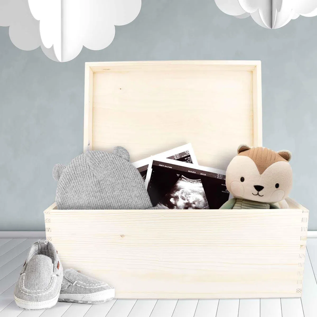 GRAVURZEILE Cassetta dei ricordi personalizzata per bambini – Gruppo di animali Safari – Personalizzata con nome e data – Scatola di legno per ragazze e ragazzi – Regalo per nascita – Scatola dei