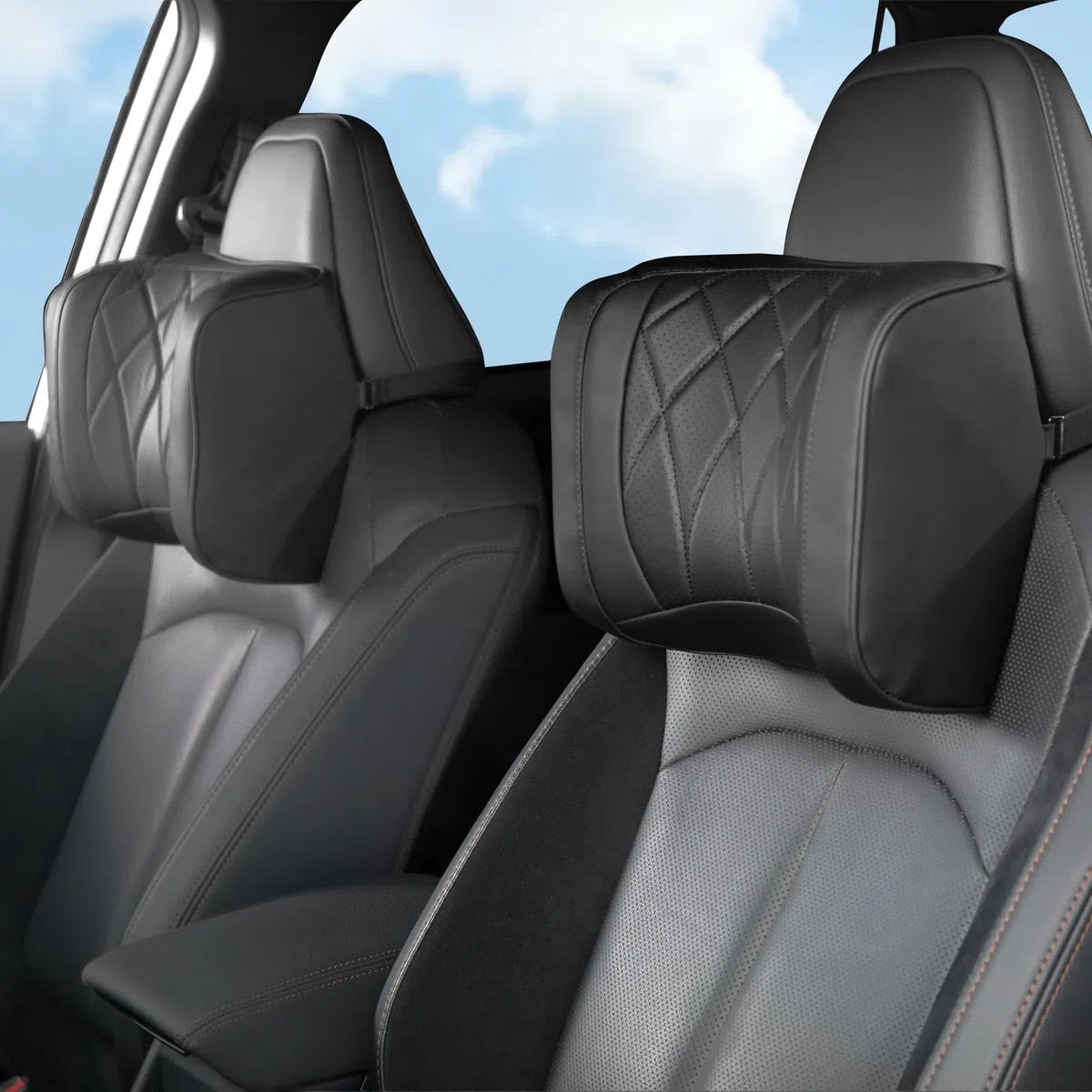 Poggiatesta Auto Cuscino, Cuscino Auto Collo Pillow Memory Foam Supporto Testa Seggiolino Auto Per la Guida, 2 Piece, Nero