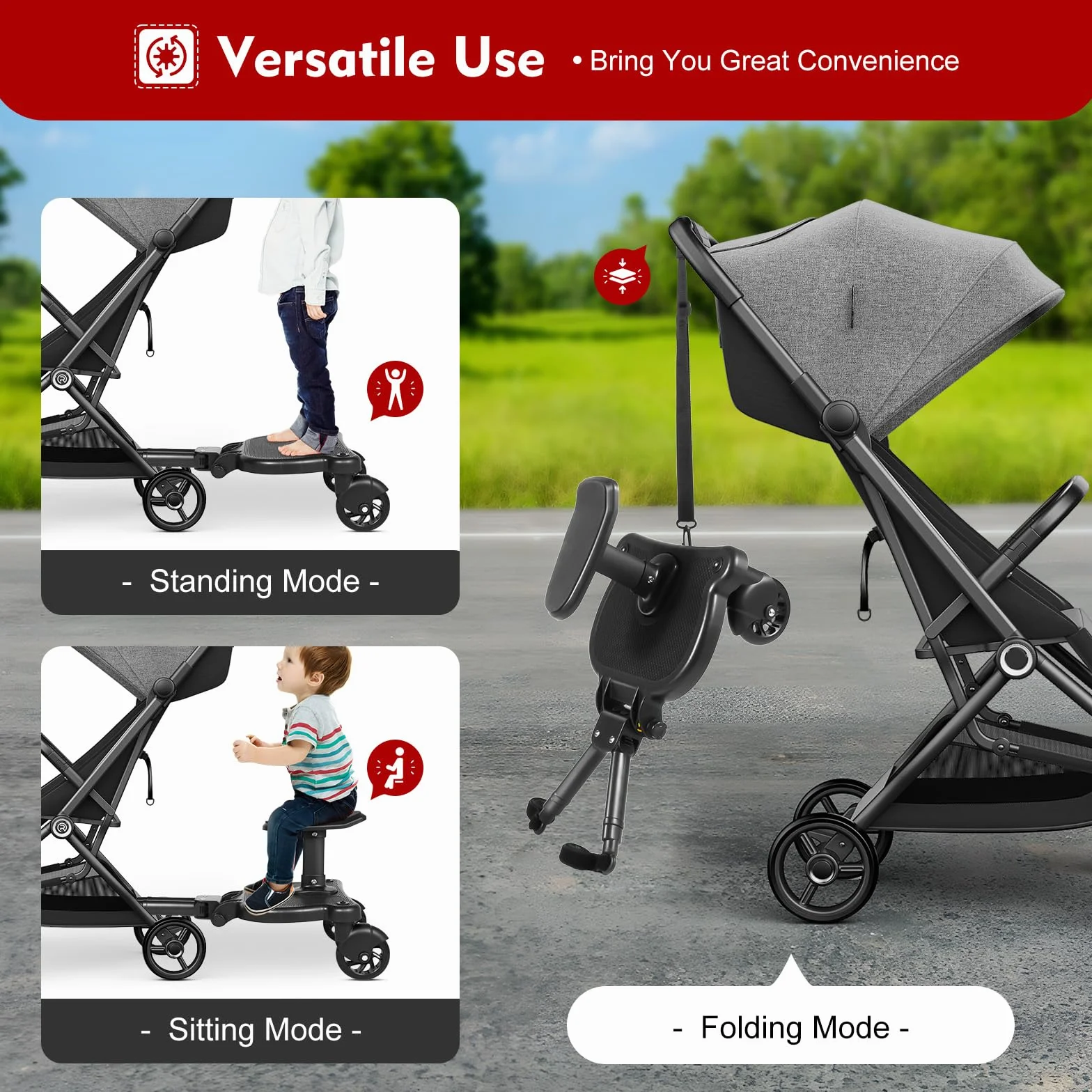 Pedana Passeggino Universale, Pedana Passeggino, Pedana per Passeggino Universale, Carico Max 25kg, Accessori Passeggino con Cuscino, Passeggino Gemellare per Passeggiate, Giochi e Spesa