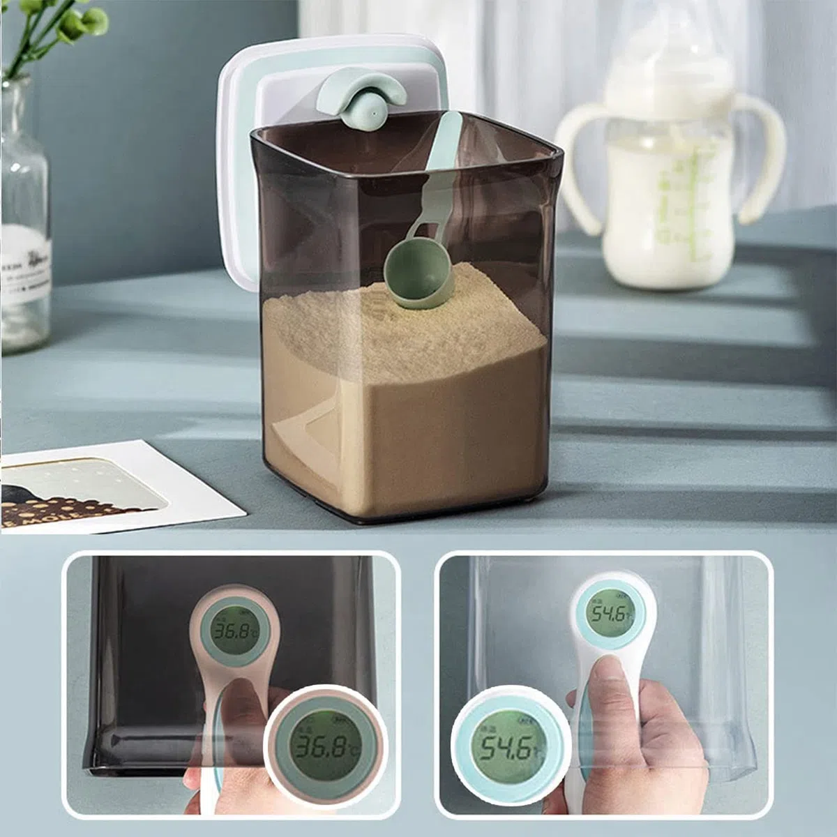 2.3L Contenitore Latte in Polvere, Contenitore in Polvere Sigillato con Coperchio, Dispenser per Latte In Polvere, Anti-UV, Guarnizione a Prova Umidità, per Cereali, Latte in Polvere