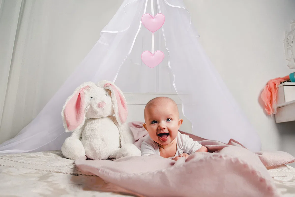 Amilian, asta con baldacchino asta per baldacchino da letto; supporto per baldacchino con baldacchino per culla; culla; lettino; tenda da letto: baldacchino completo in tessuto o chiffon (Made in EU)