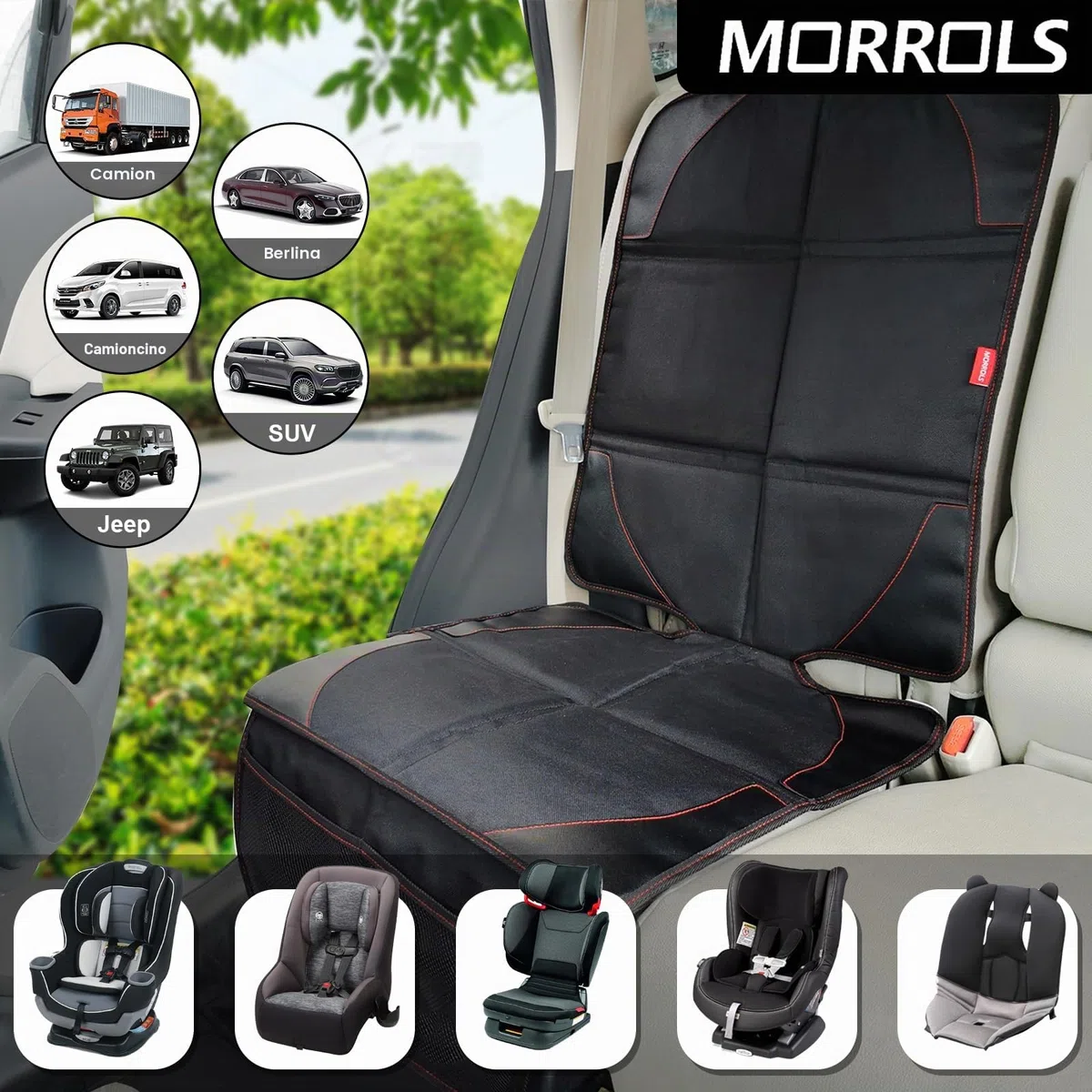 MORROLS Set di 2 protezioni per sedili auto, in pelle, con fondo antiscivolo, impermeabili, grandi tasche a rete in pelle e tessuto, per SUV, berlina, bagagliaio