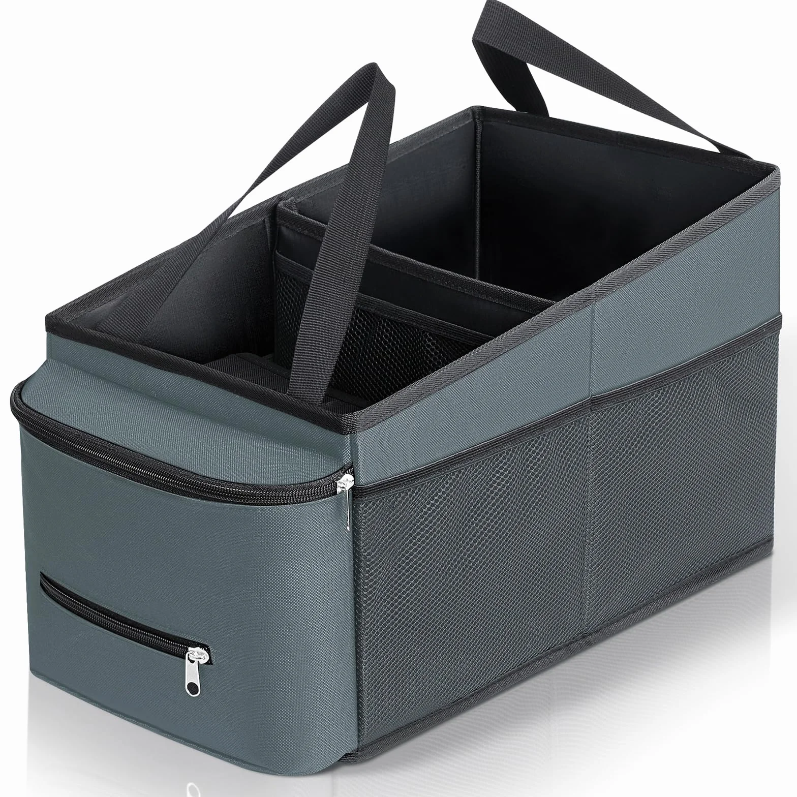 Cozary Organizer Auto, Pieghevole Organizzatore Sedili Auto con Cinture di Sicurezza & Portabicchieri, Organizer Macchina Per Giocattoli, Libri, Snack, Grigio scuro