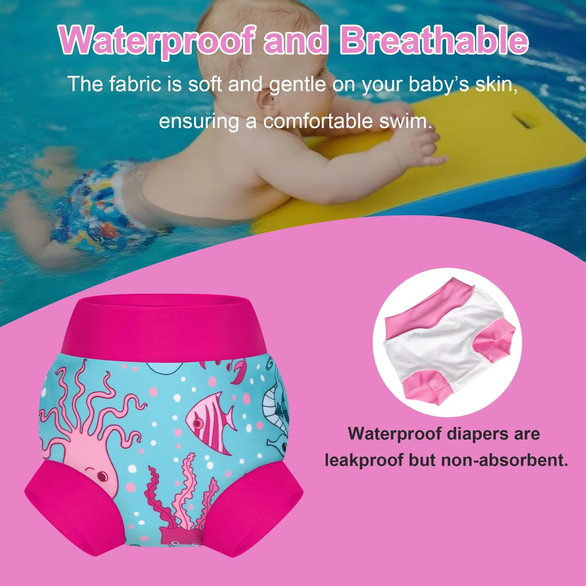 BIG ELEPHANT Pannolini da Nuoto per Bambini 28 Pezzi – Riutilizzabili, Regolabili e Lavabili Costume da Bagno per Neonati e Bambini