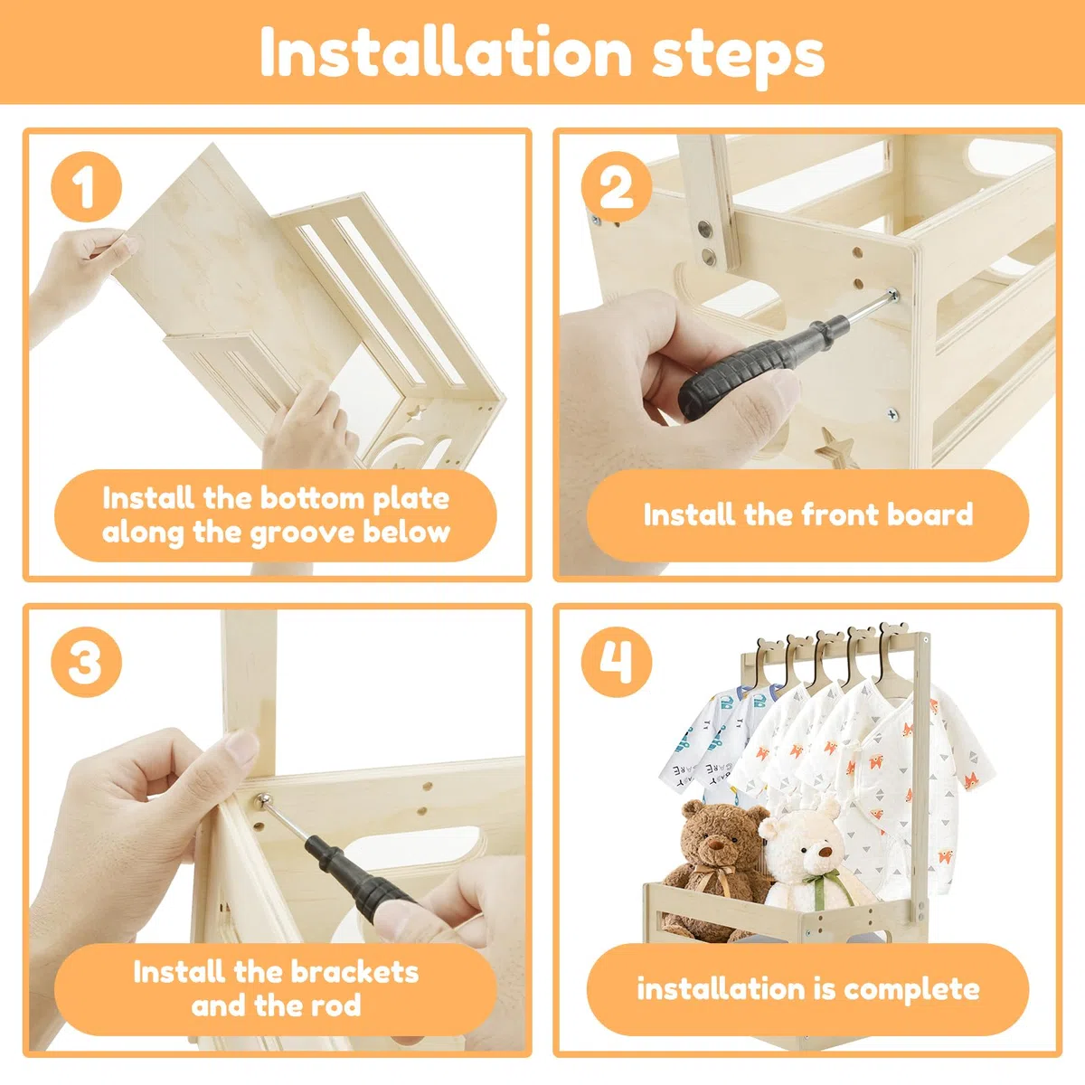 Cassetto per Baby Shower con 5 Ganci, Cestino per Bambini in Legno con Maniglia, Cassetta di Legno per la Conservazione dei Vestiti dei Bambini, Cesto Decorativo per Vestiti da Doccia, Gravidanza