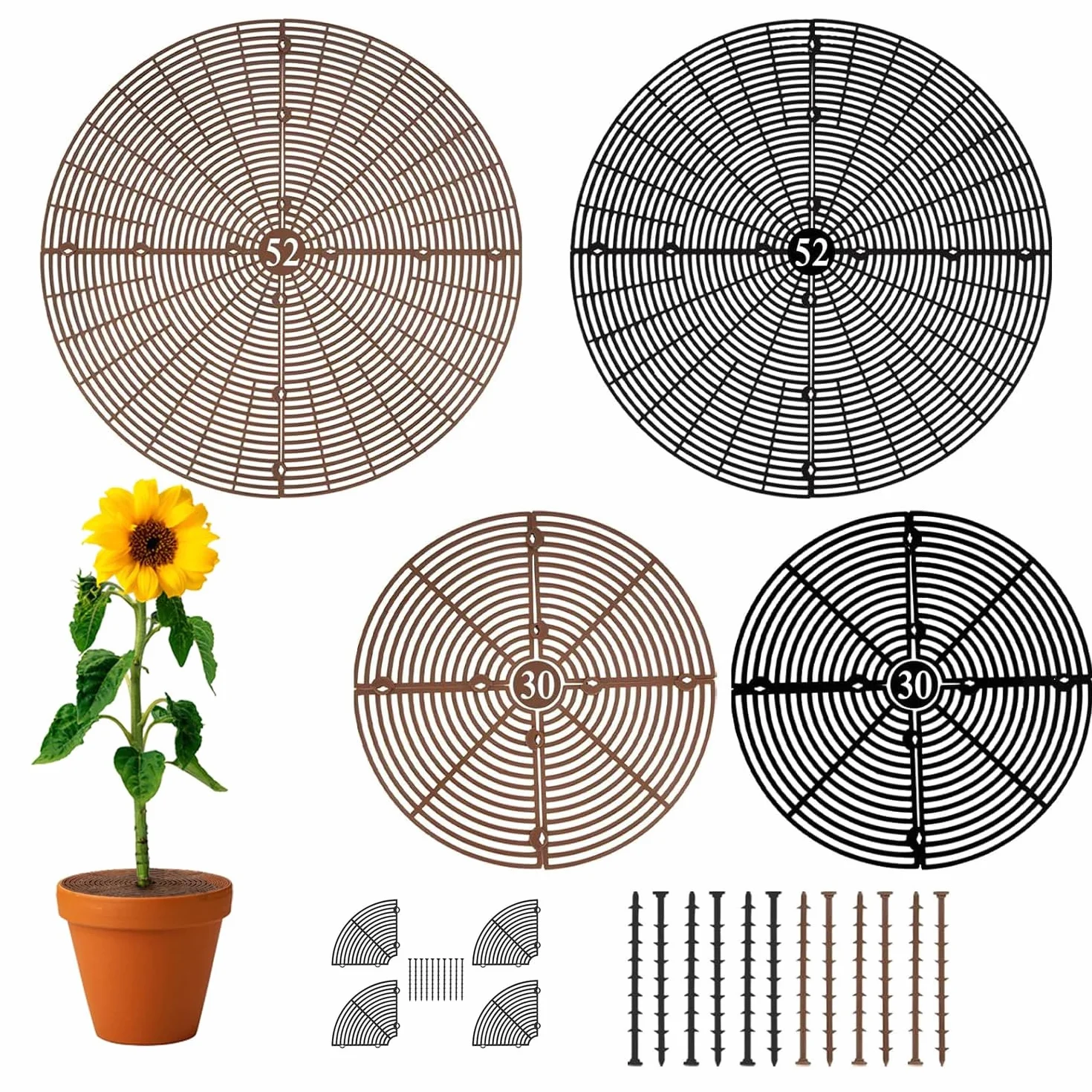 Set di 4 griglie per fiori, 30 cm + 52 cm, protezione per piante, protezione contro i gatti, protegge la terra da animali e bambini, griglia per vasi da fiori