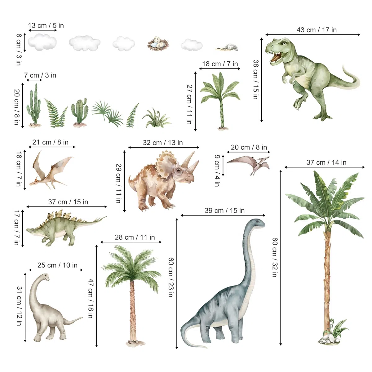 wondever Adesivi Murali Dinosauri Bambini Grande Sticker da Muro Animali Dinosauro Palma Albero Adesivi da Parete per Camerette Ragazzi Asilo Nido (164 * 83cm)