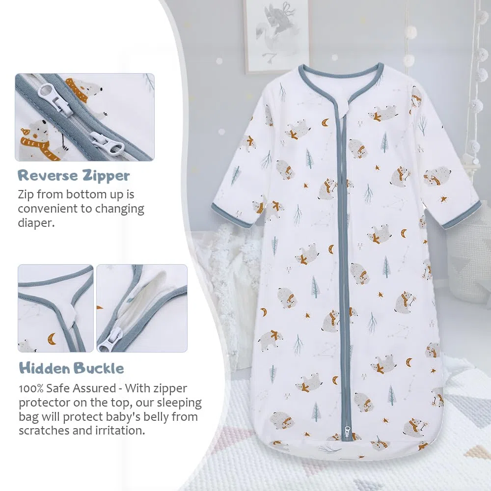 Miracle Baby 2 Pezzi Sacco nanna portatile in 100% cotone, a maniche lunghe,ceniera, per bambini da 0 a 18 mesi