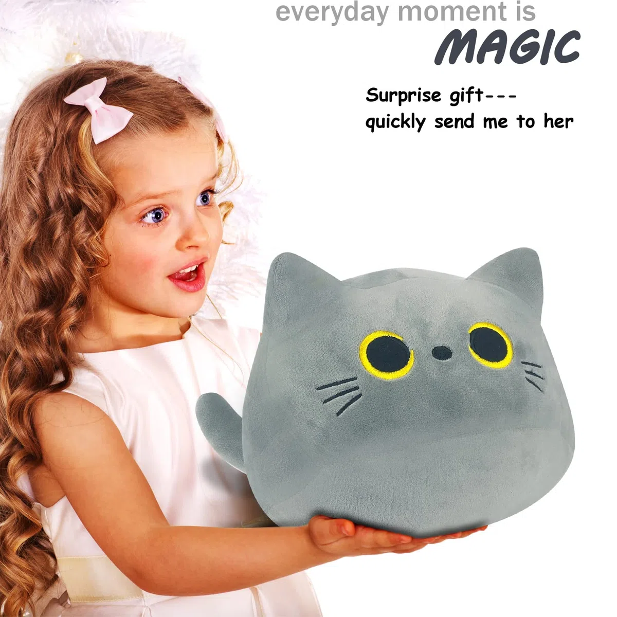Peluche Cuscino Arredo, Kawaii Gatto Sdraiato Peluche Giocattoli Bambola Giocattolo, Gatto Cartone Animato Cuscino Decorativo, Peluche Ripiene Nero(600g)