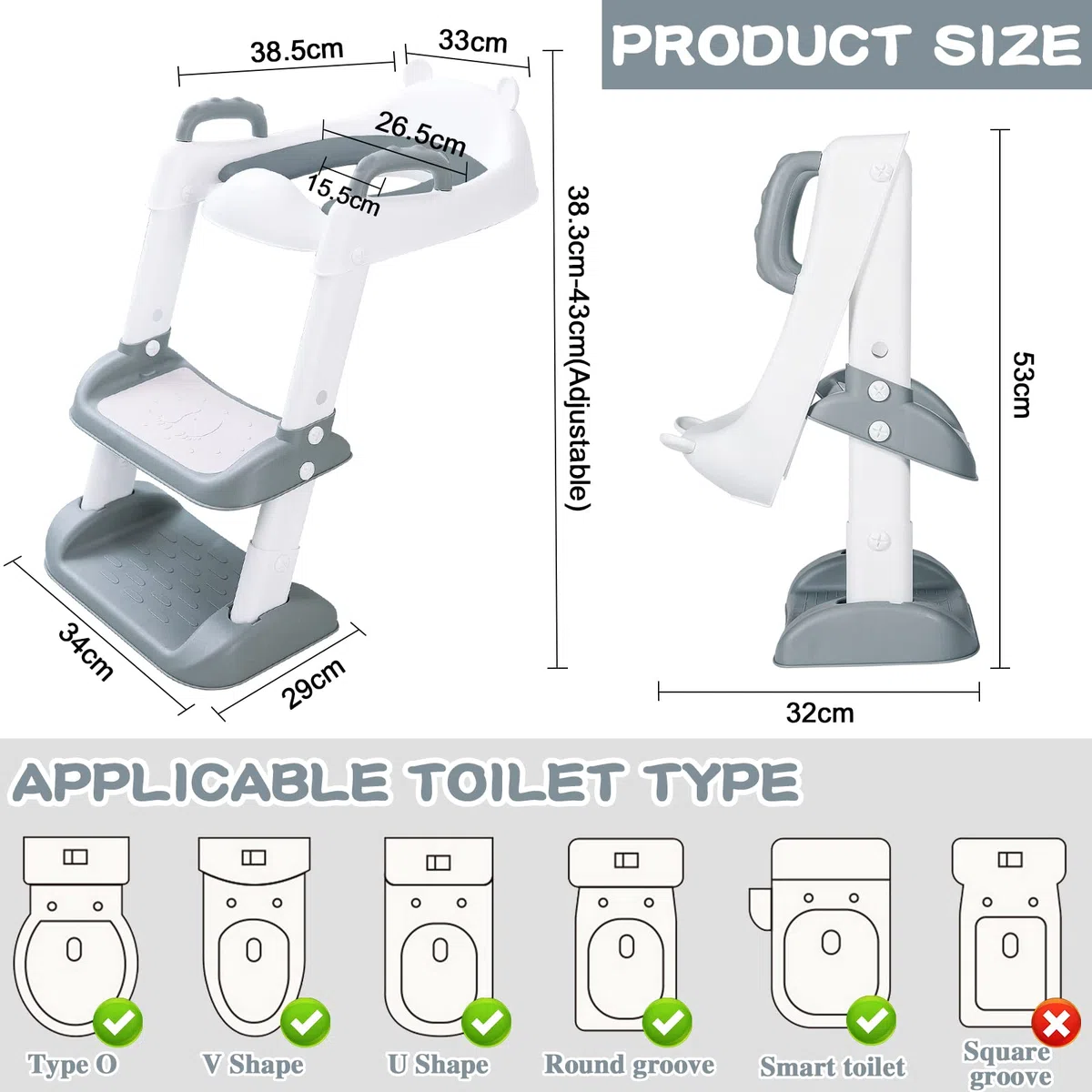 Riduttore WC per Bambini, Water con Scaletta, PU Morbida Seduta Imbottita, Pieghevole, Antiscivolo, Adatto per Tazze a V, U Oppure O