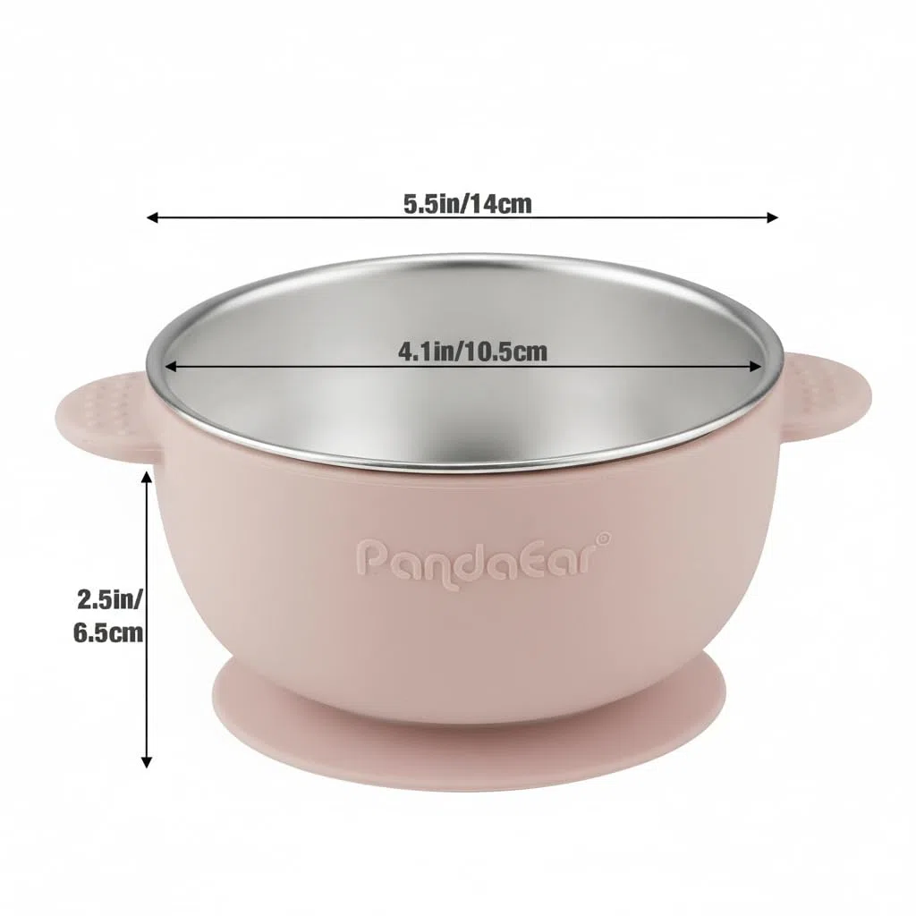 PandaEar Set Da 3 Ciotole A Ventosa In Acciaio Inox Per Bambini Con Coperchi, Ciotole Antiscivolo Per Bambini, Neonati E Toddler Con Rivestimento In Silicone (Rosa)