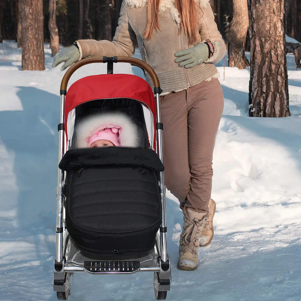 WD&CD Passeggino Coprigambe, Coprigambe Termico Universale per Passeggino, Impermeabile e Antivento, 2 in 1 Coprigambe Foderato in Vello di Corallo - Nero