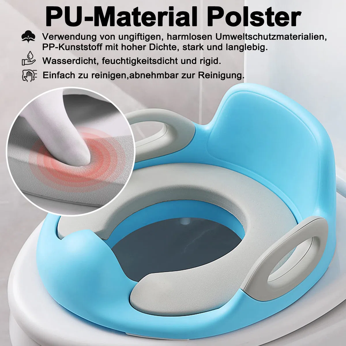 Froadp Riduttori per WC per Bambini, Seggiolino con Paraspruzzi in PU, Sgabello Portatile Antiscivolo per Vasino, Sedia di Potty Trainer per bambino 1-8 Anni Ragazzi e Ragazze (Blu)