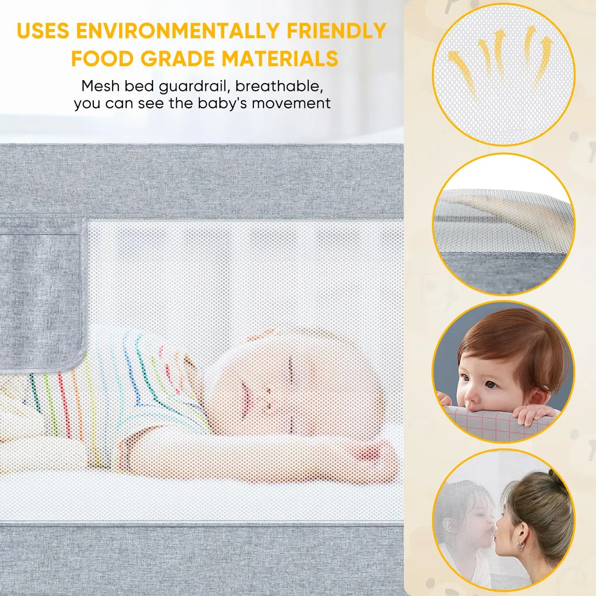 Sponde Letto Bambini，150 cm Barriera Letto Bambini，Sponda di Sicurezza per Bambini con Doppio Blocco di Sicurezza per Bambini, Altezza Regolabile，protezione da caduta，1PCS(Grigio)