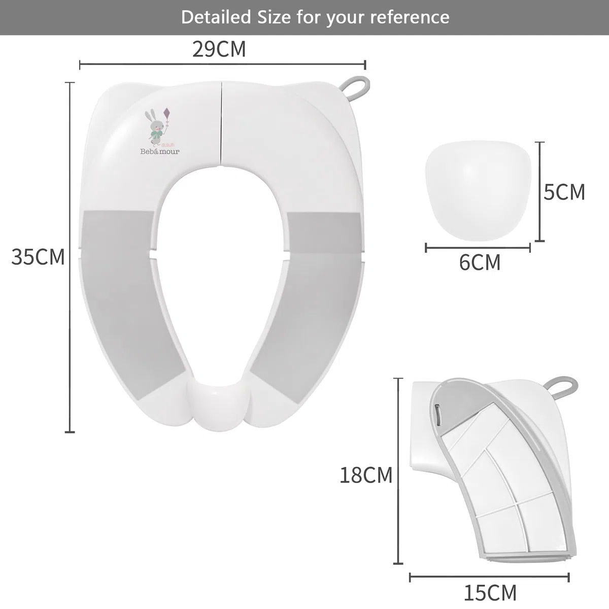 Bebamour Sedile WC pieghevole per bambini, portatile, da viaggio, con cuscinetti antiscivolo e paraspruzzi, compatto e leggero, adatto per WC standard del Regno Unito,coniglio