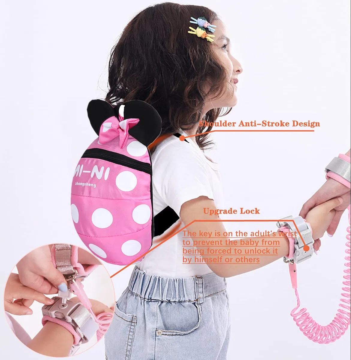 Zaini con guinzagli per bambini, con cinturino anti smarrimento, per bambini da 1 a 5 anni, sicurezza per bambini e bambine