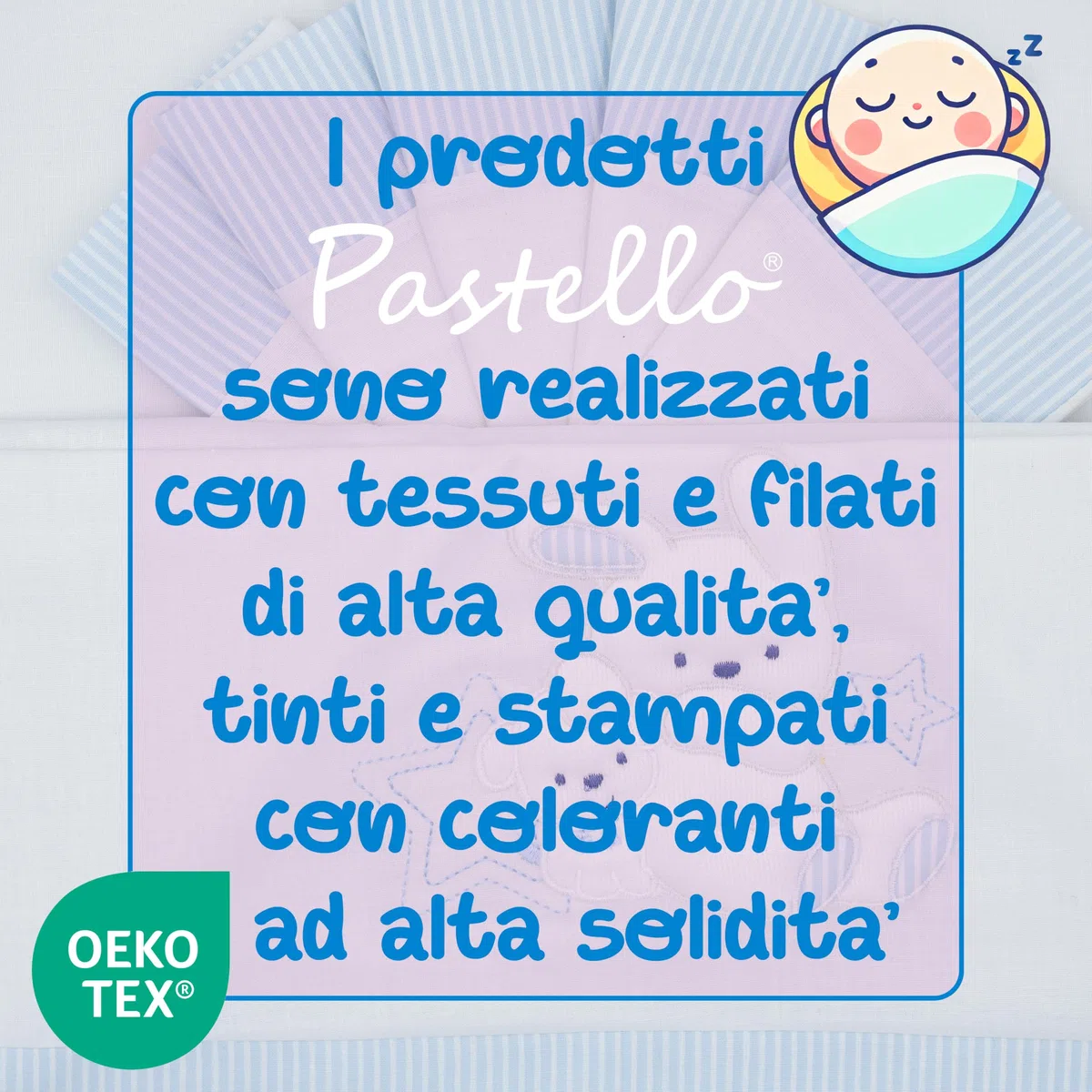 PASTELLO - Coordinato Lettino 3 Pezzi, 100% Cotone per Neonati, Completo Lenzuola con Ricamo (Art. LL1F, CIELO)