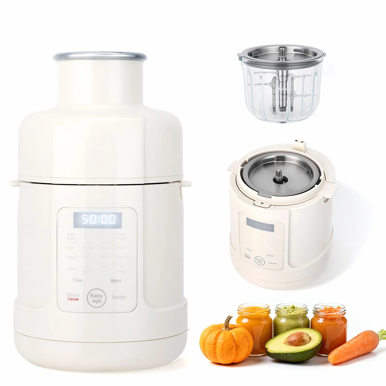 Preparatore per alimenti per bambini 500W, con vaporiera, frullatore, scaldapappa con timer, Per tutte le fasi della crescita, Touch screen, programmi preimpostati, autopulizia, Acciaio inox