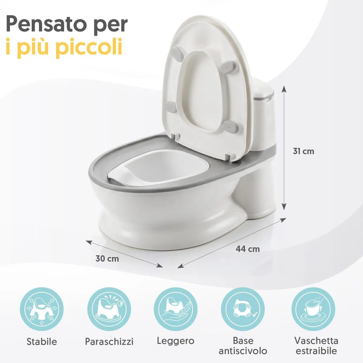 Interbaby Vasino Bambini WC Realistico con Suono di Scarico | Vasino per Bambini Antiscivolo con Porta Carta | Vasino a Forma di WC con Vaso Rimovibile | 18+ Mesi, (Bianco)