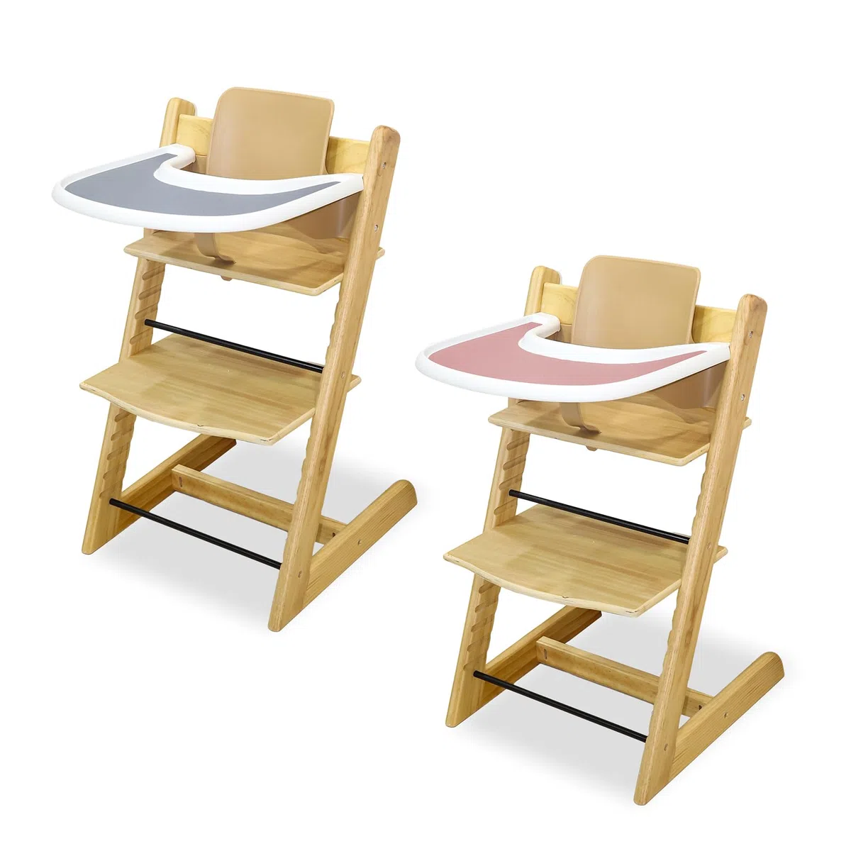 Tovaglietta per seggiolone, 2 pezzi, in silicone, pulita e igienica, per Stokke Tripp Trapp, vassoio per seggiolone Stokke Tripp Trapp (grigio/rosa)
