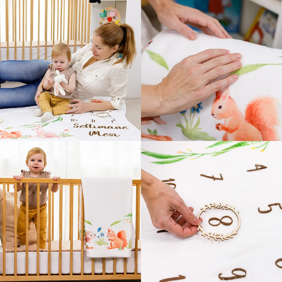 Coperta Mesi Neonato In Italiano | Tappeto Per Maschio O Femmina, Unisex | Foresta | Regalo Baby Shower Personalizzato Per Neomamme | Cornici In Legno Incluse
