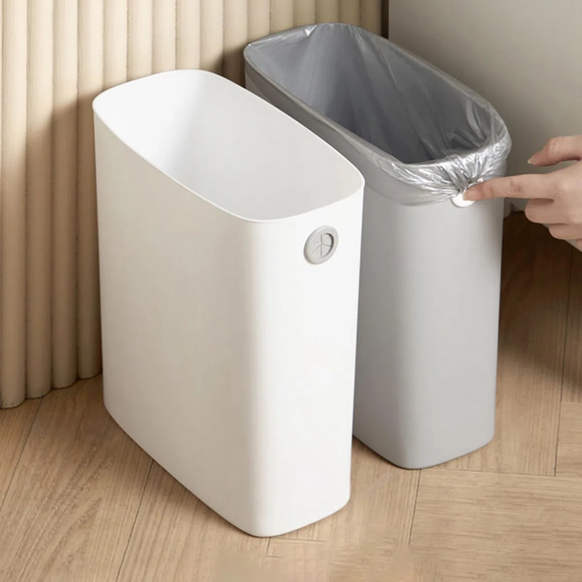 Haofy Cestino per Rifiuti in Plastica, Pattumiera Sottile con Coperchio Aperto per Ufficio Domestico, 11x10,6x5,1 (Grigio caldo)