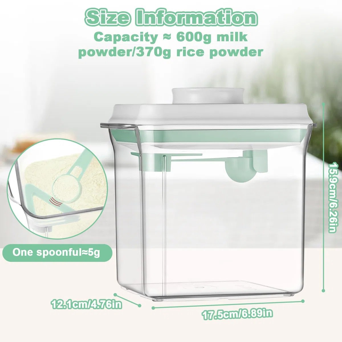 1700ml Dispenser per Latte in Polvere Neonati con Cucchiaio Dosatore, Contenitore Coperchio Pressione Ermetico Resistente Umidità, Porta Lavabile Lavastoviglie & Senza BPA per Caffè, Cereali e Farina