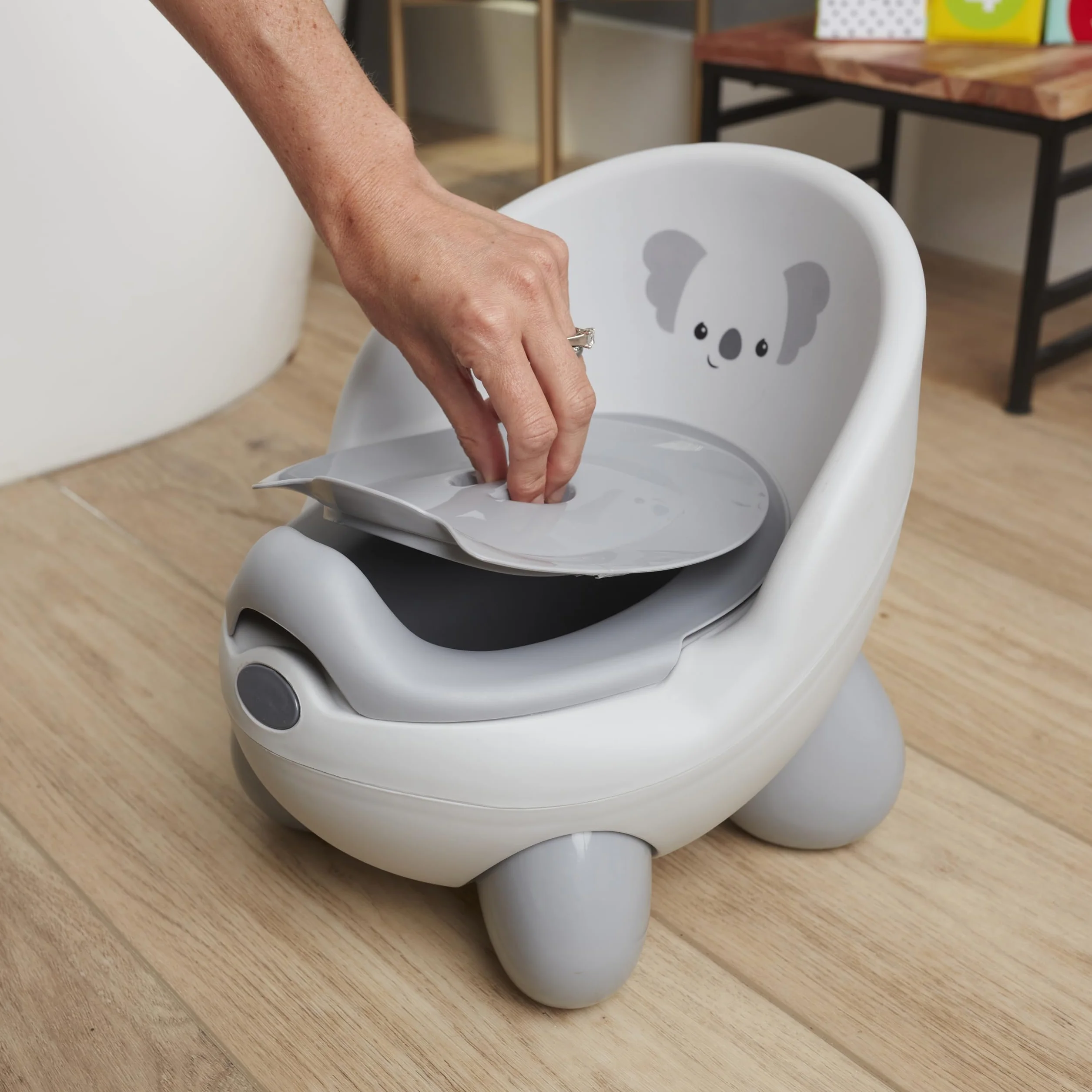 Infantino Vasino per Bambini, Ciotola Rimovibile con Paraspruzzi, Piedini Antiscivolo, Comodo Supporto Posteriore Sagomato, Unisex Bambini, Koala Grigio