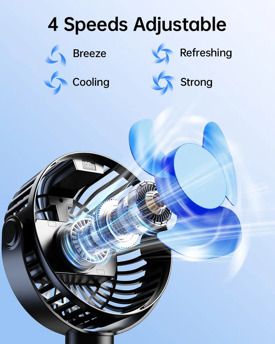 SWEETFULL Ventilatore per carrozzina, ventilatore per passeggino, 6000 mAh, portatile, per auto, mini ventilatore USB da scrivania, con treppiede flessibile, per culla, tapis roulant, bici da viaggio