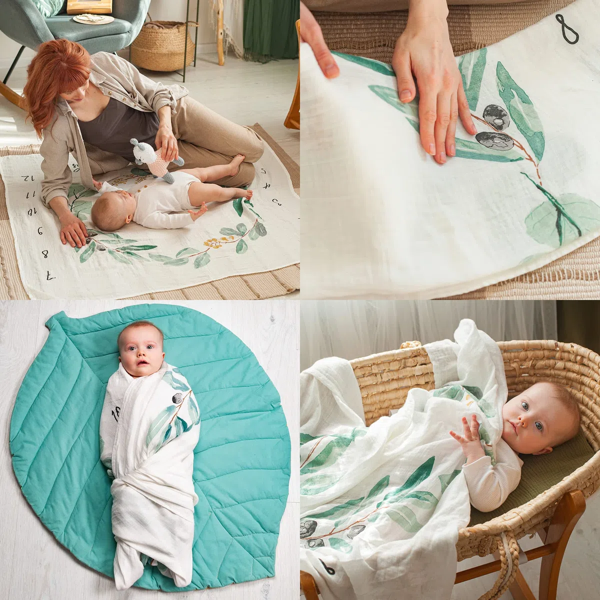 ODOXIA Coperta Mesi Neonato In Italiano | Mussole Neonato Cotone | Tappeto Mesi Maschio O Femmina, Unisex | Foglie | Regalo Baby Shower Neomamme | Copertina Cotone