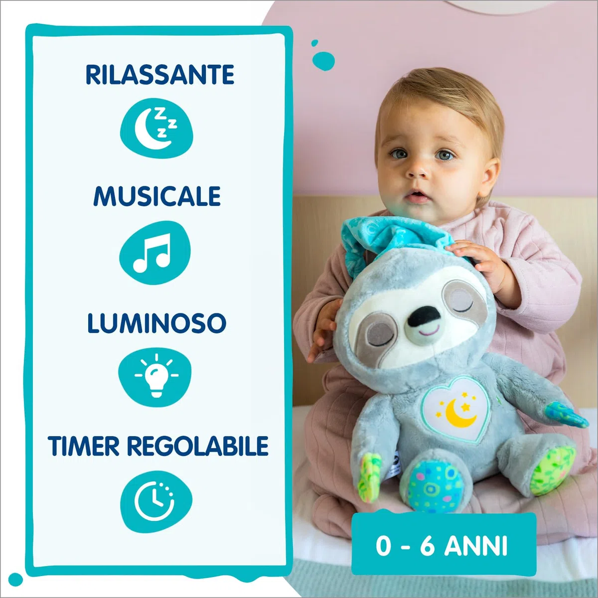 VTech Dormiglione, Dolce Nanna, Peluche con Luce Notturna Bambini, Luce Musicale con 25 Melodie e 3 Canzoni, 3 Modalità di Ascolto, Lingua Italiana, Batterie Incluse, 0-6 Anni