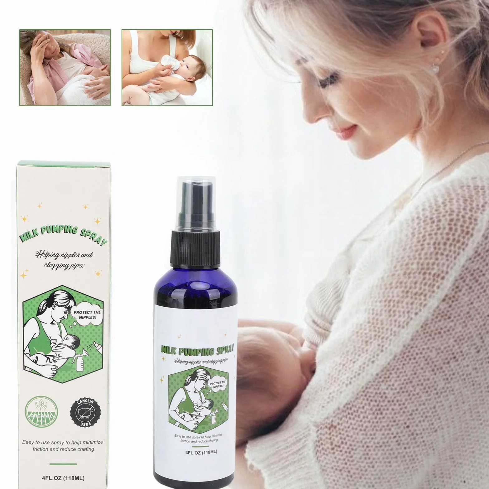 Spray per Estrazione del Seno, 2 Pezzi 118 Ml Spray per Estrazione del Latte Idratante Che Sblocca i Capezzoli Spray Lubrificante per Pompa per L'allattamento Al Seno