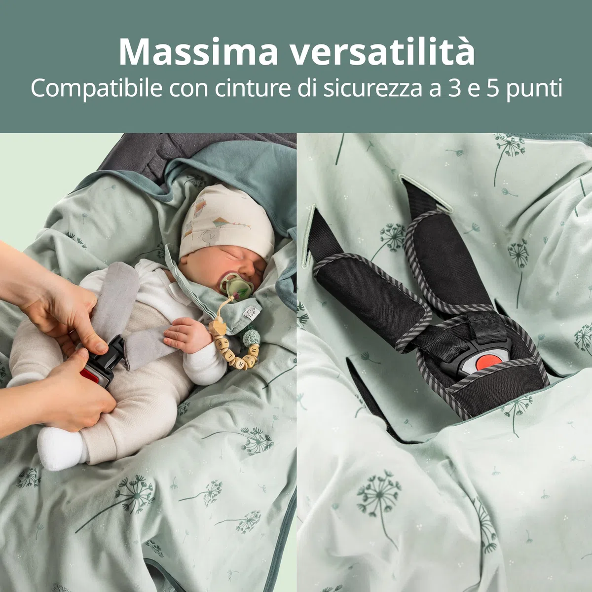 Zamboo Copertina per Ovetto Neonato - Copertina Ovetto Mezza Stagione in Cotone 100%, 80x80 cm - Testata OEKO-TEX Standard 100 - Adatta a Seggiolini Auto - Verde Menta