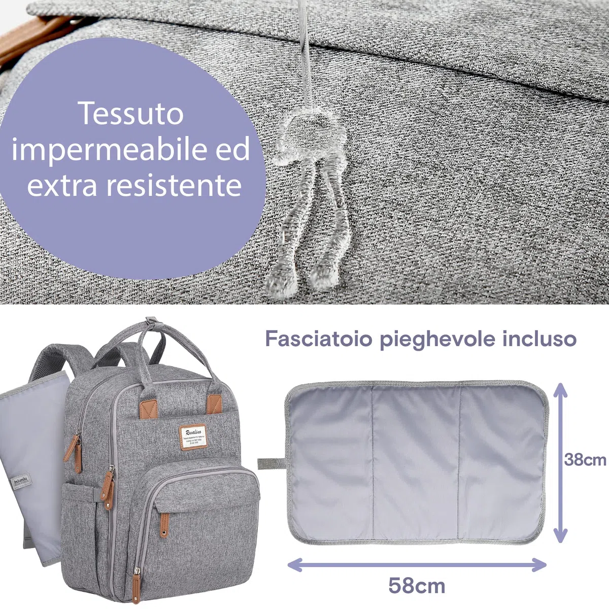 RUVALINO Zaino Fasciatoio per Mamma e Neonato Borsa Fasciatoio per Pannolini, Grande Borsa Maternità con 16 Scomparti, Include Fasciatoio Portatile, Tasca Termica per Biberon
