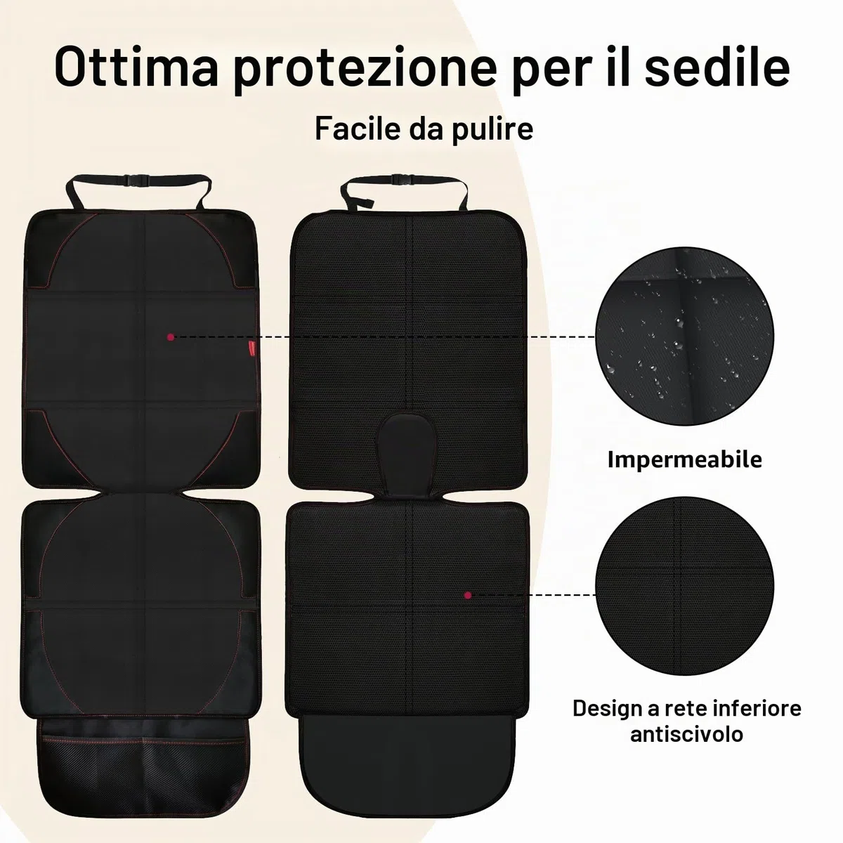 MORROLS Set di 2 protezioni per sedili auto, in pelle, con fondo antiscivolo, impermeabili, grandi tasche a rete in pelle e tessuto, per SUV, berlina, bagagliaio