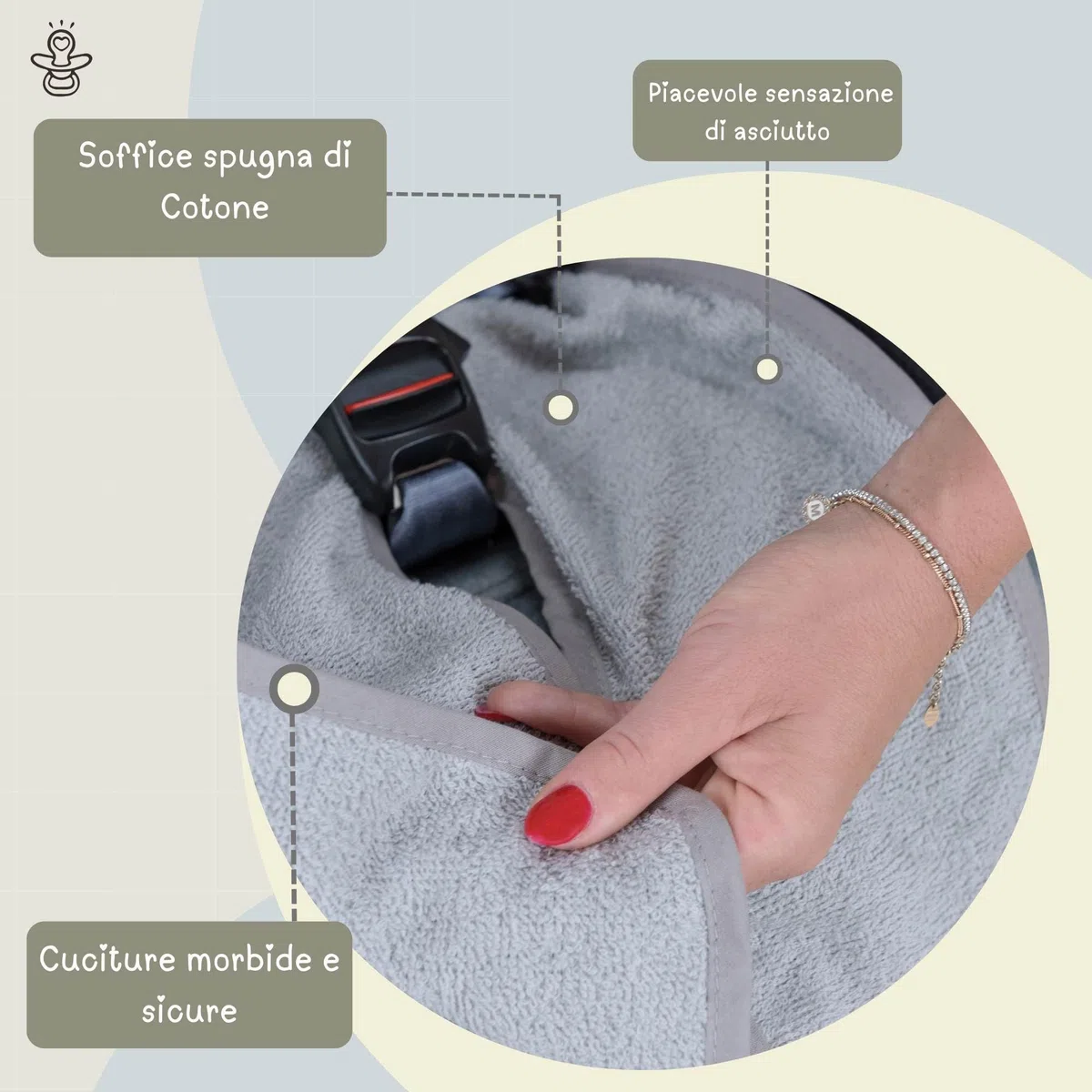 baby idea Copri Seggiolino Auto Bambino e Neonato Gruppo 1/2/3 (9–36 kg) Copriseggiolino Estivo in Spugna di Cotone 100% Oeko-Tex Traspirante Anti Sudore Senza Imbottitura Made in Italy (Grigio)