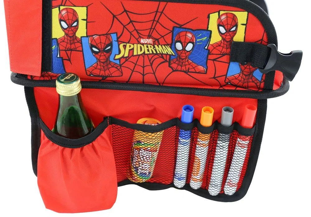 Tataway Marvel Spiderman Tavolino da Viaggio Auto - Vassoio Bambino con grafiche Uomo Ragno - Comodo e Regolabile - Tavolo con Tasche Portaoggetti - Ripiano Multifunzione per Disegni e Snack Auto