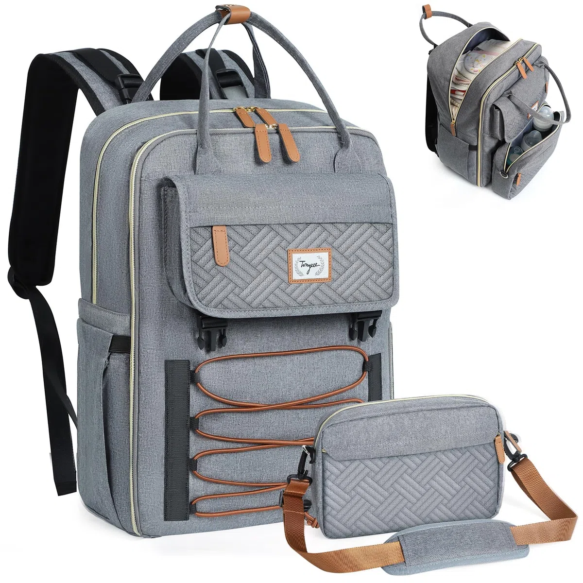 Zaino Fasciatoio,Borsa A Tracolla Rimovibile，Zaino Neonato Multifunzione Mamma，Borsa Porta Pannolini Con Materassino Fasciatoio, Cinghie Per Passeggini, Tasche Isolanti Bottiglia
